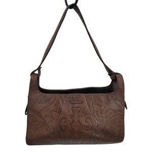 Naturalizer Handbag Leather‎ Artsy Embossed Tiki Shoulder Bag Brown 4 Pocket Med